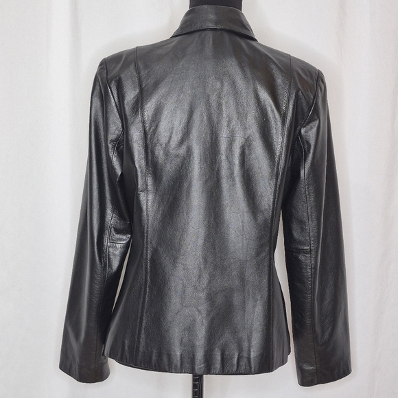 Apostrophe Womens Hidden Button-Front Black Leather Blazer Shirt Jacket - Size 8 - Picture 6 of 15
